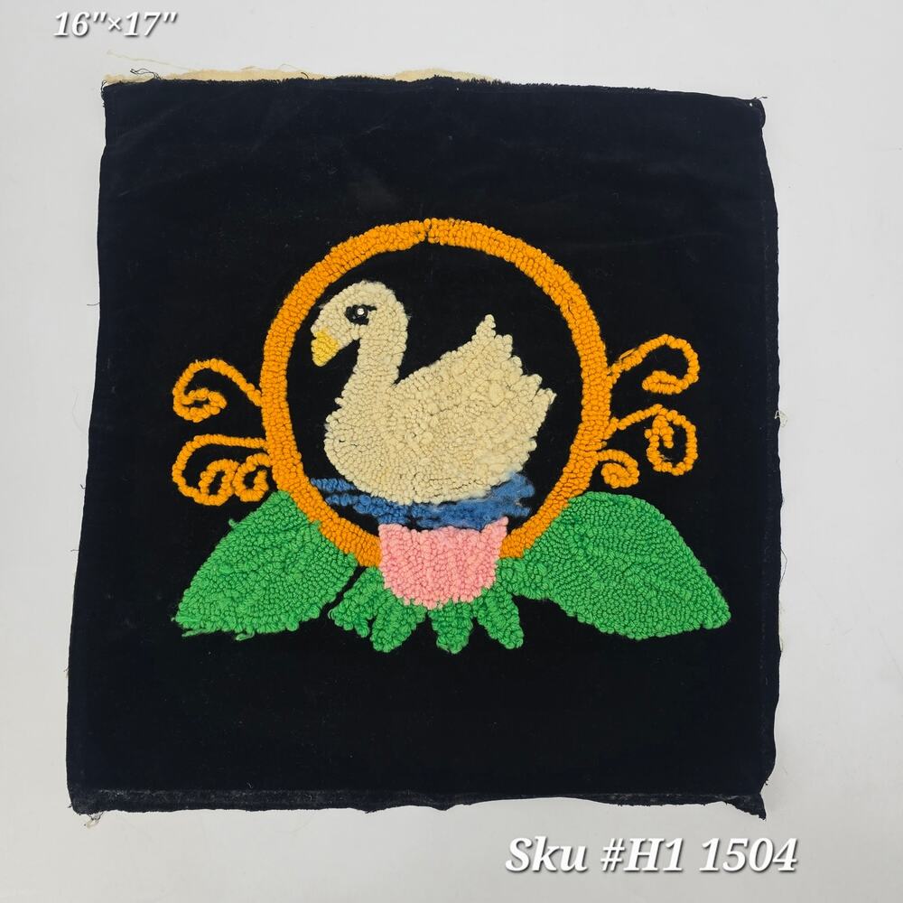 Vintage Chenille Swan Pillow Cover Unfinished Handmade Tufted Embroidery 16x17